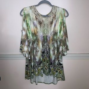 green and white blouse